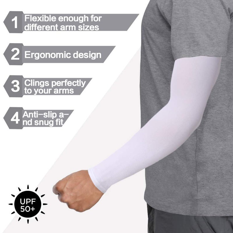 Feeke Arm Sleeves for Men and Women, Sleeve to Cover Arms for Men and Women, UV Protection Cooling 4-Pairs Anti-Slip Compression Sun Sleeves for Cycling Outdoor Sports White - Image 4